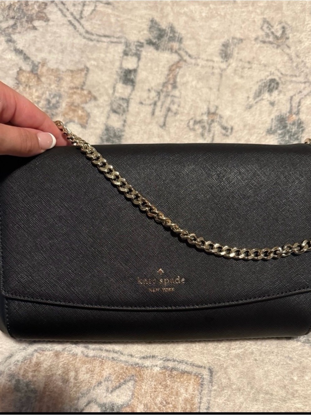 kate spade Black Leather Crossbody with Gold Chain